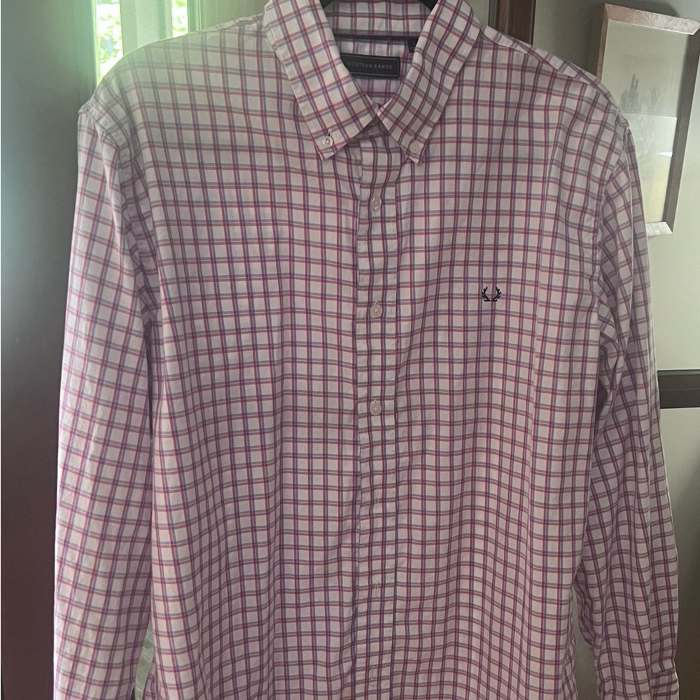 Men's large red and blue Checkered Button Down Shirt.  Western range brand